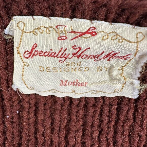 Handmade by Mother 70s Sweater Vest Houndstooth Yellow Brown Size S Disco Preppy - Picture 6 of 7